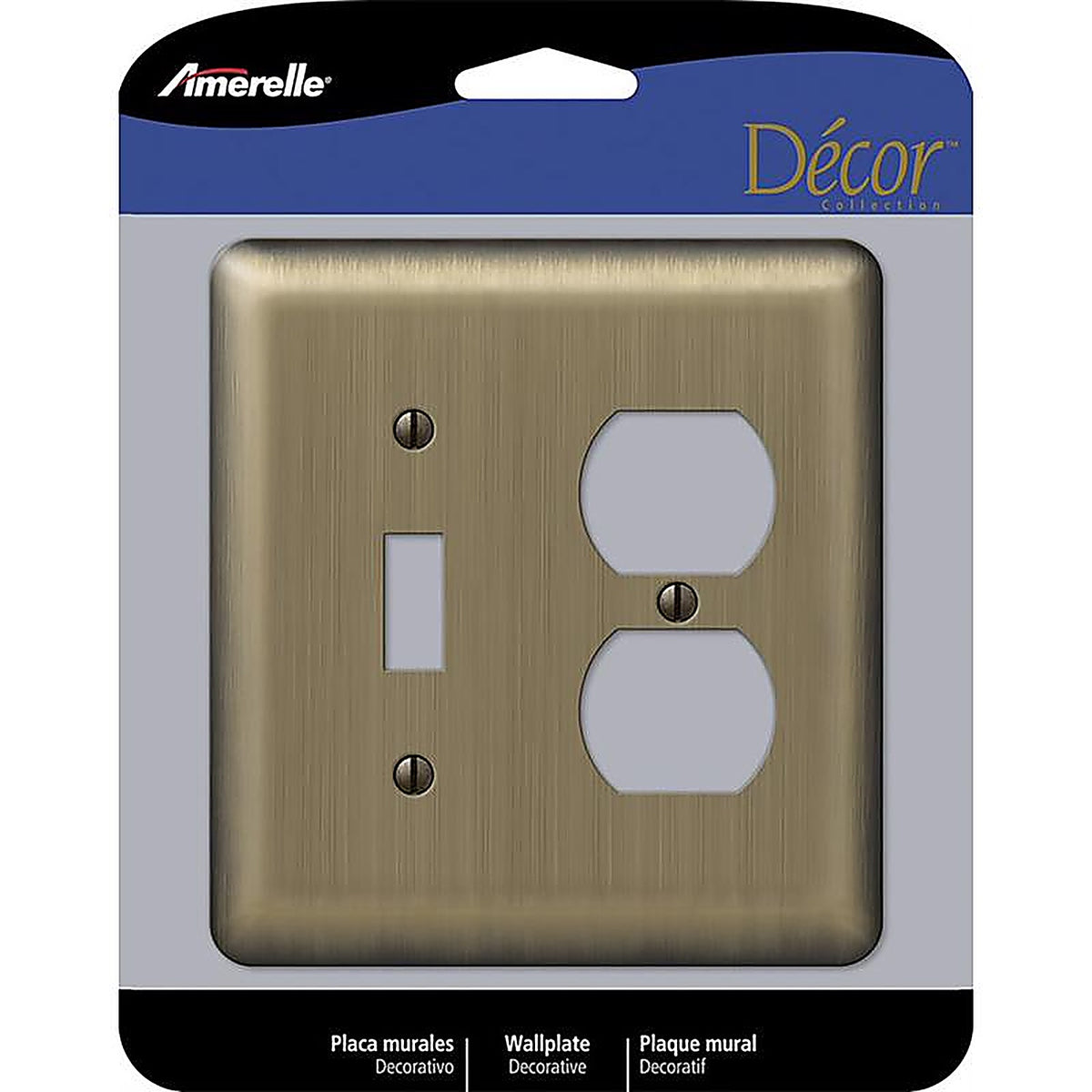 Amerelle - 154TD - Devon Brushed Brass 2 Gang Stamped Steel Duplex/Toggle Wall Plate 1 Pack