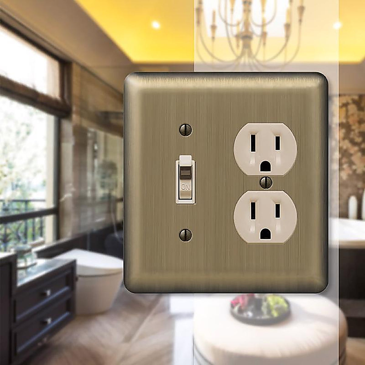 Amerelle - 154TD - Devon Brushed Brass 2 Gang Stamped Steel Duplex/Toggle Wall Plate 1 Pack