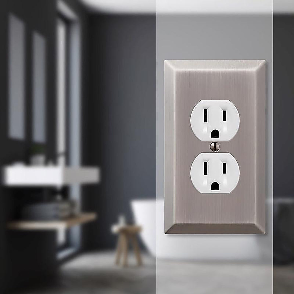 Amerelle - 163DAN - Century Antique Nickel 1 Gang Stamped Steel Duplex Wall Plate 1 Pack
