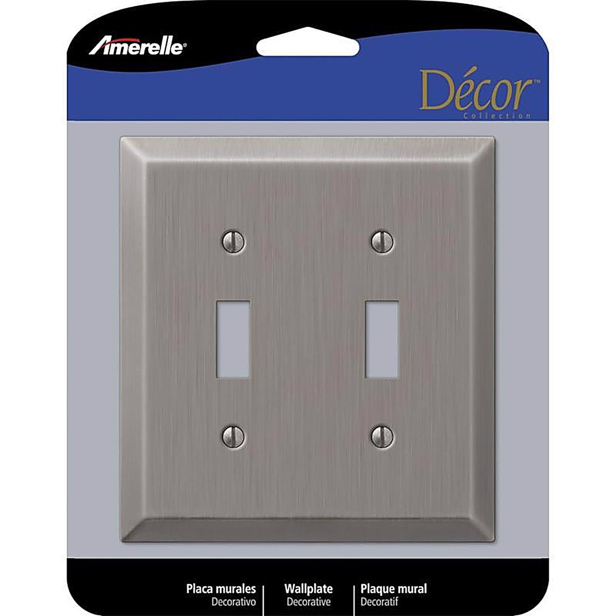 Amerelle - 163TTAN - Century Antique Nickel 2 Gang Stamped Steel Toggle Wall Plate 1 Pack