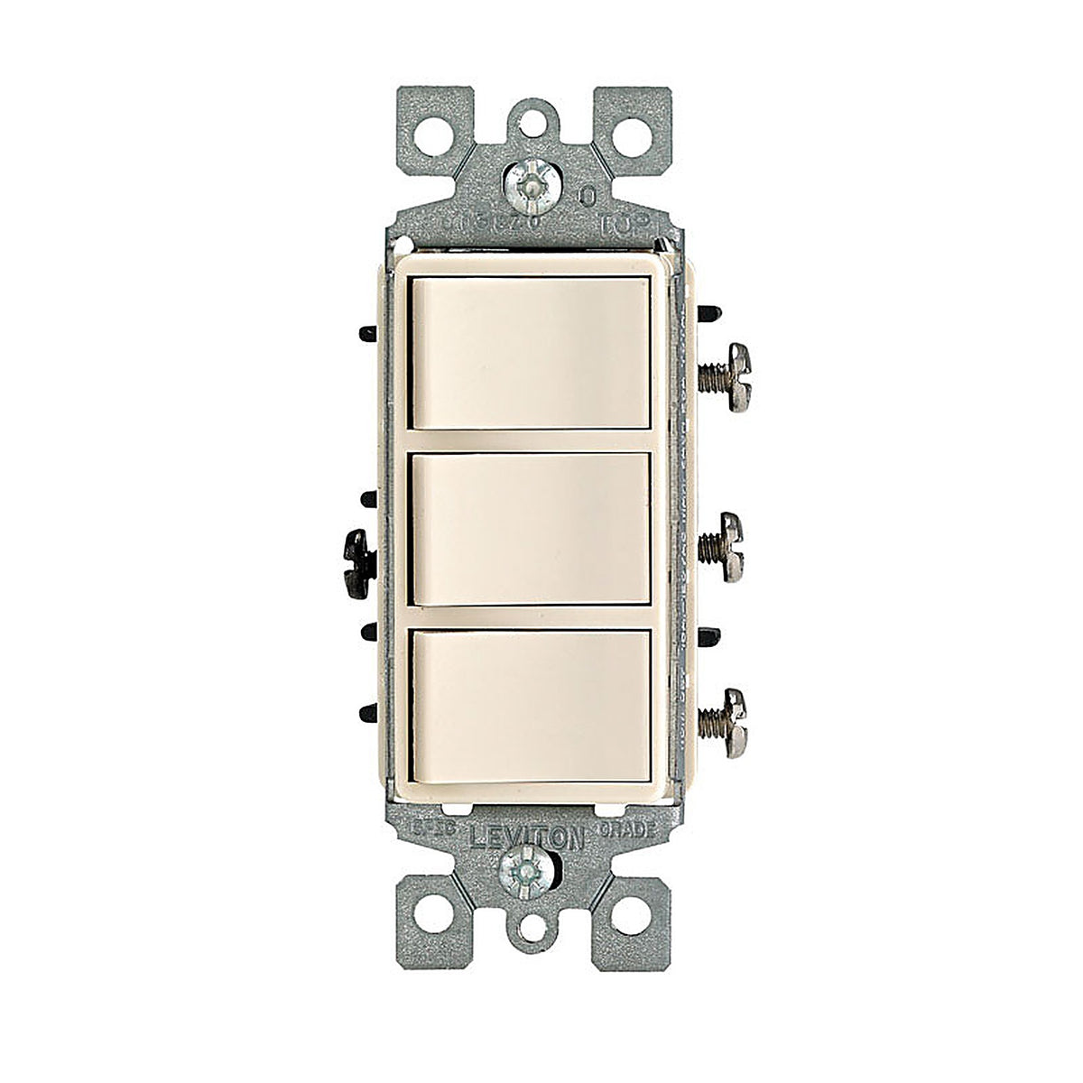 Leviton 01755-0TS Decora 15 amps Single Pole Rocker Triple Combination Switch Light Almond 1/Pack