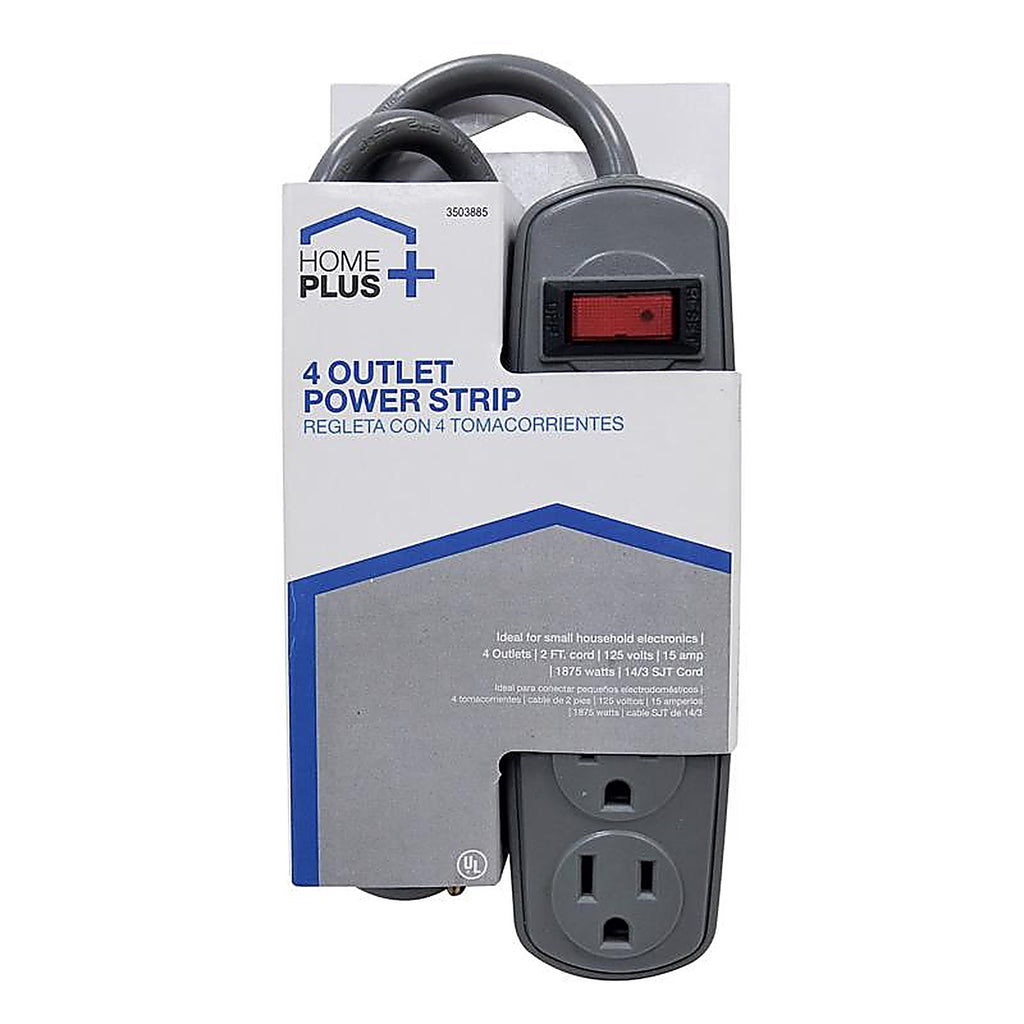 Home Plus KB108 2 ft. L 4 outlets Power Strip Gray