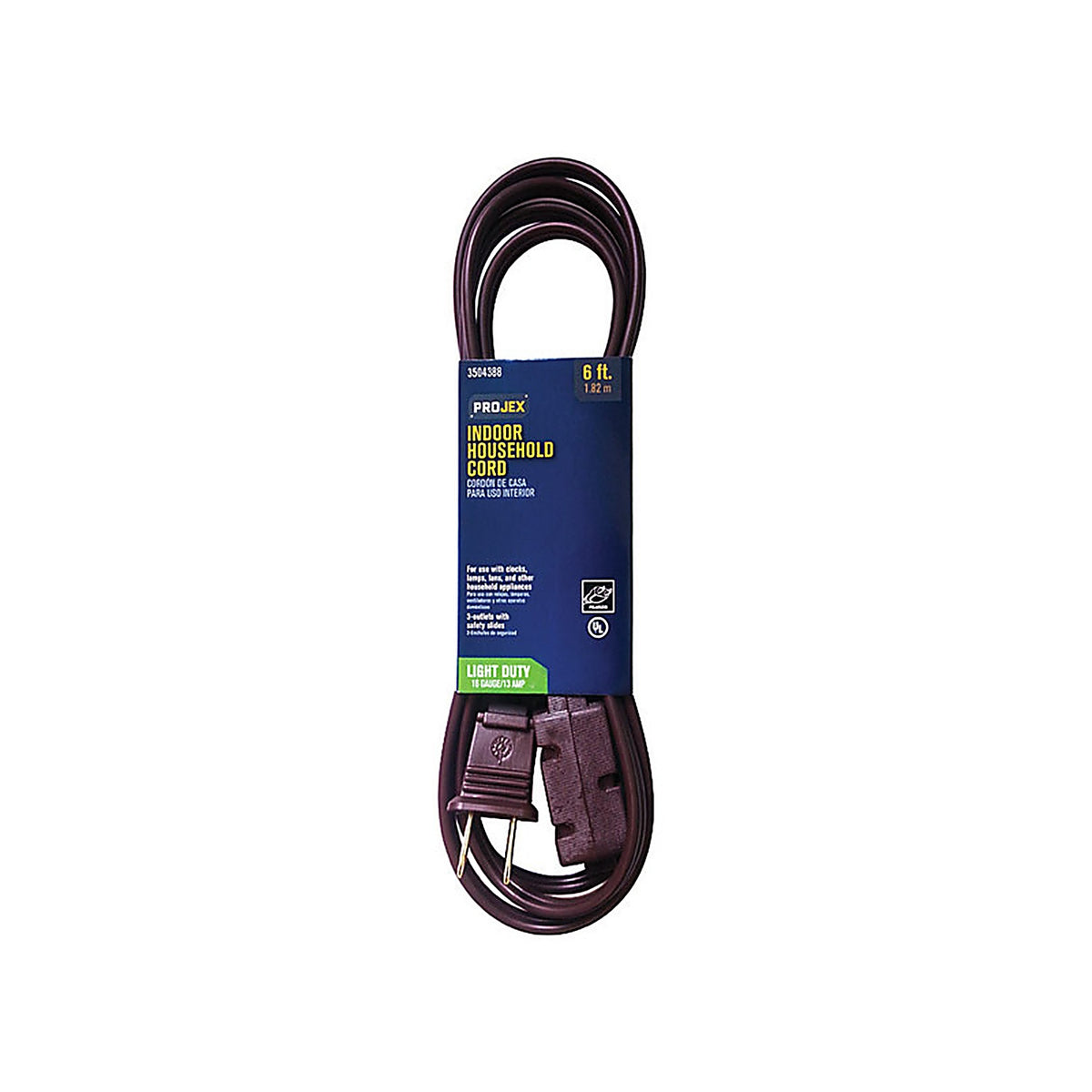 PROJEX IN162PT206BRP Indoor 6 ft. L Brown Extension Cord 16/2 SPT-2