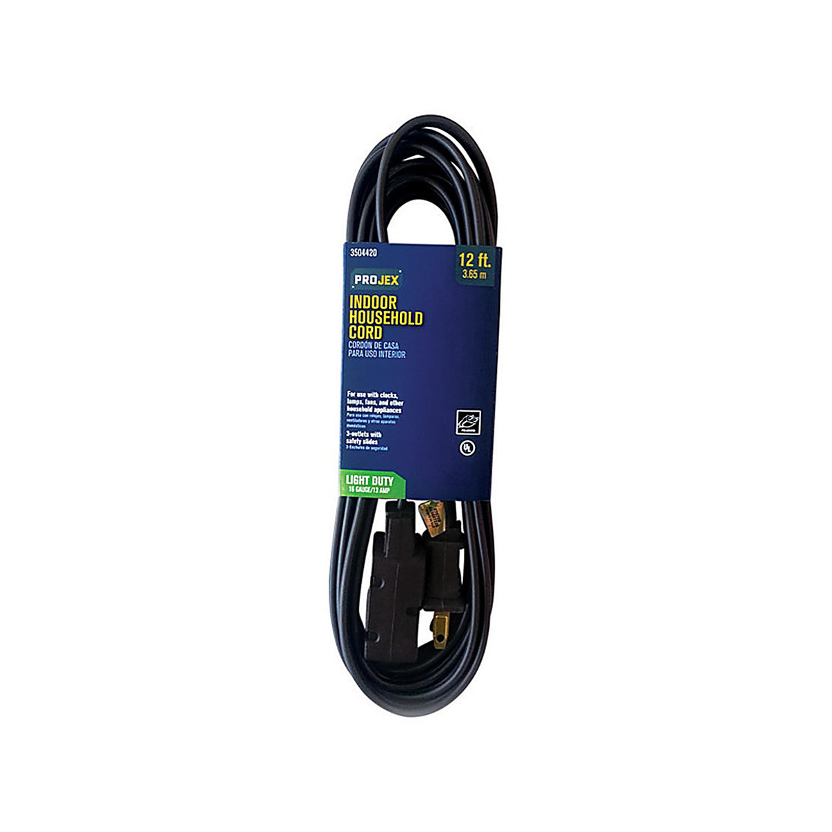Projex IN162PT212BRP Indoor 12 ft. L Brown Extension Cord 16/2 SPT-2