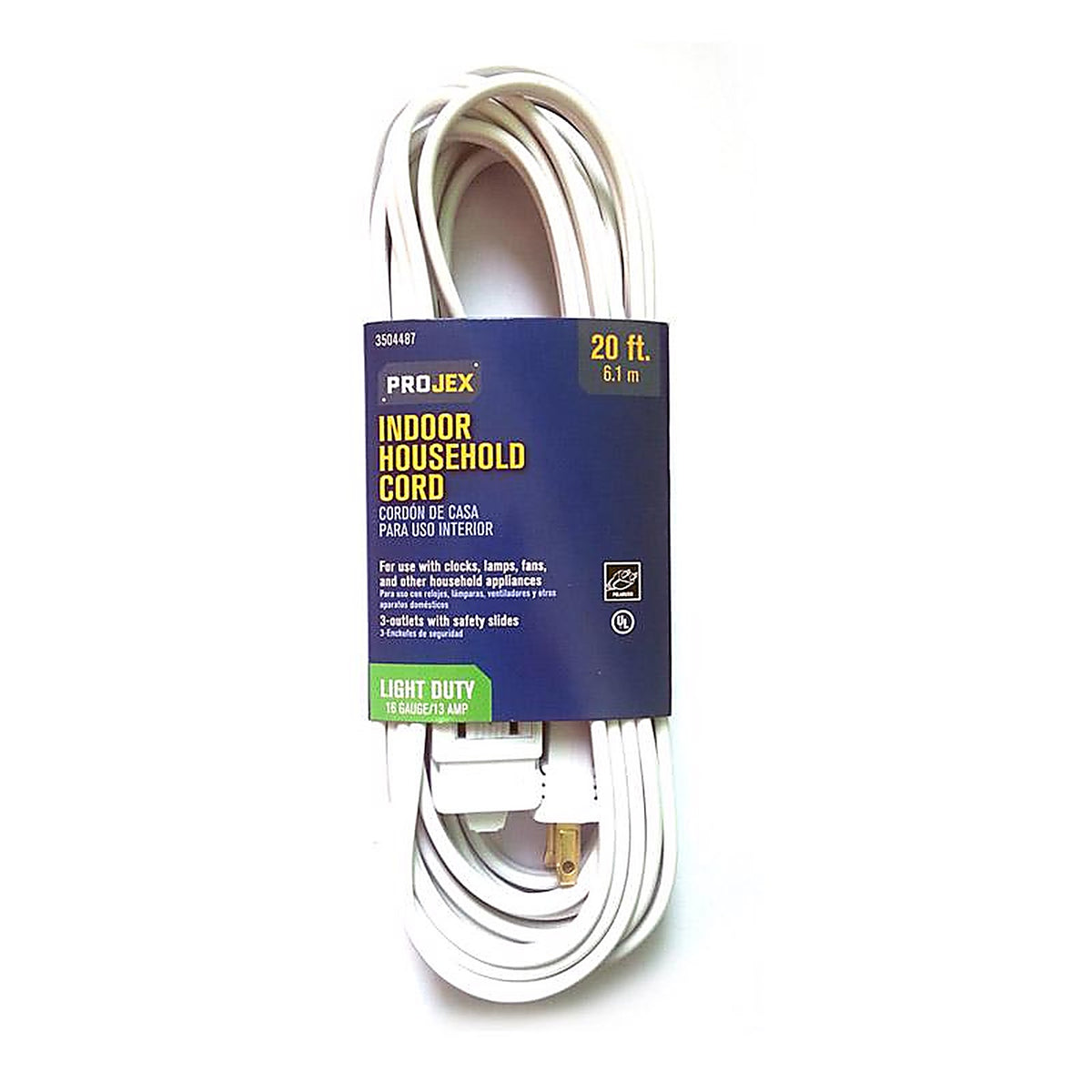 Projex IN162PT220WHP Indoor 20 ft. L White Extension Cord 16/2 SPT-2