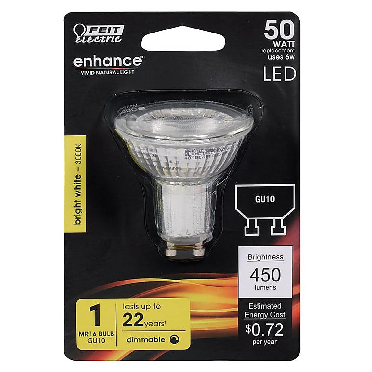Feit Electric BPMR16GU10930CA MR16 GU10 LED Bulb Bright White 50 W 1 pk
