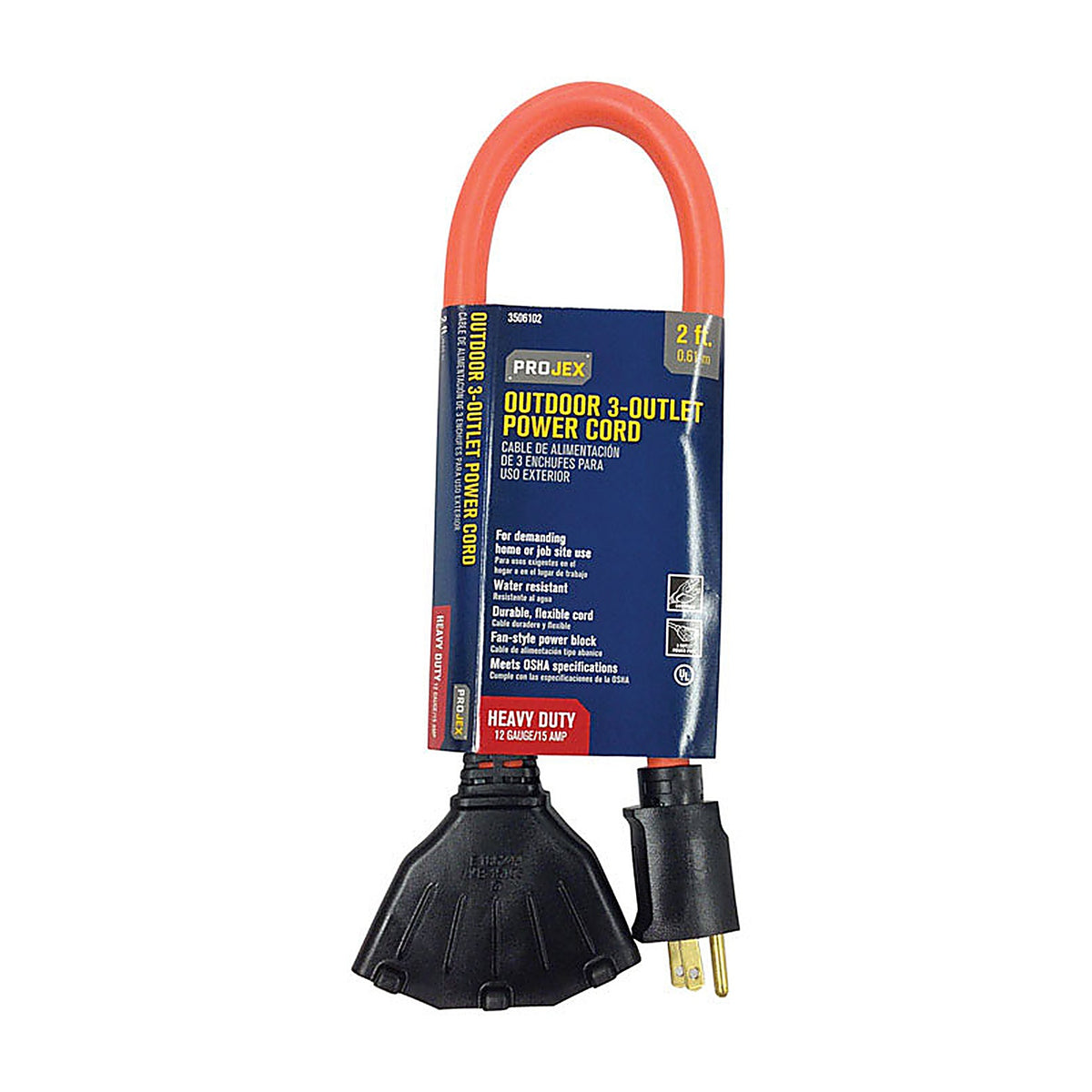 Projex 10P-003-002FOGP Indoor or Outdoor 2 ft. L Orange Extension Cord 12/3 STW
