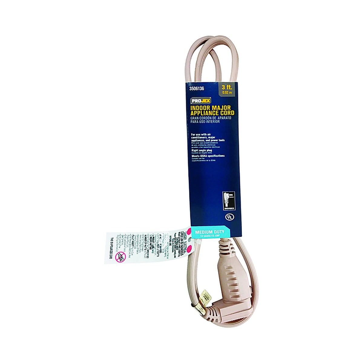 Projex 1AC-001-006FBGP 14/3 SPT-3 125 V 3 ft. L Appliance Cord