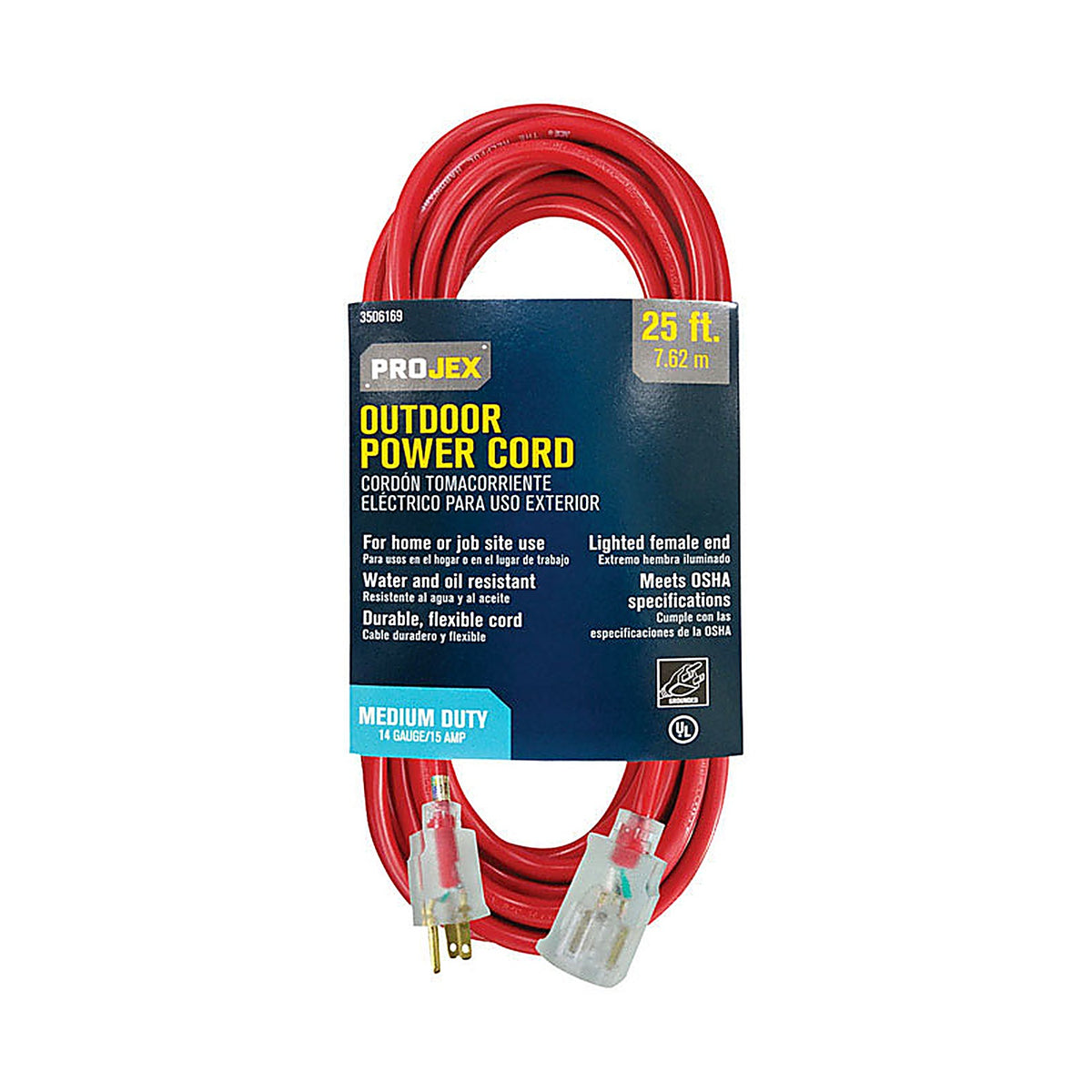 Projex - OU-JTO14-025-RP - Indoor or Outdoor 25 Ft. L Red Extension Cord 14/3 Sjtow