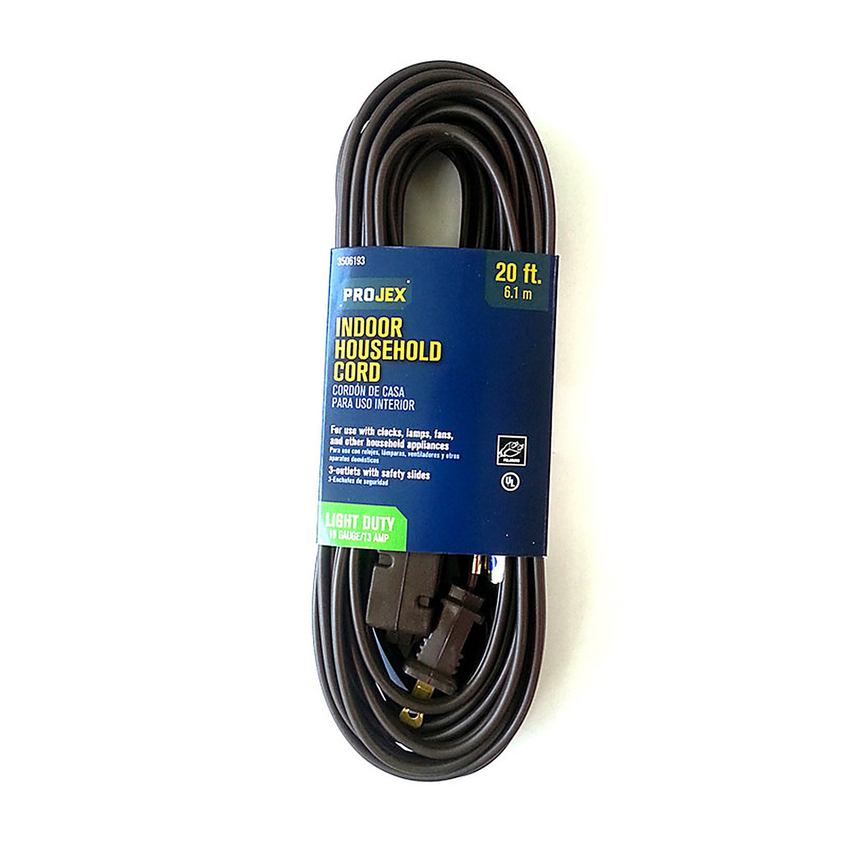 Projex IN162PT220BRP Indoor 20 ft. L Brown Extension Cord 16/2 SPT-2