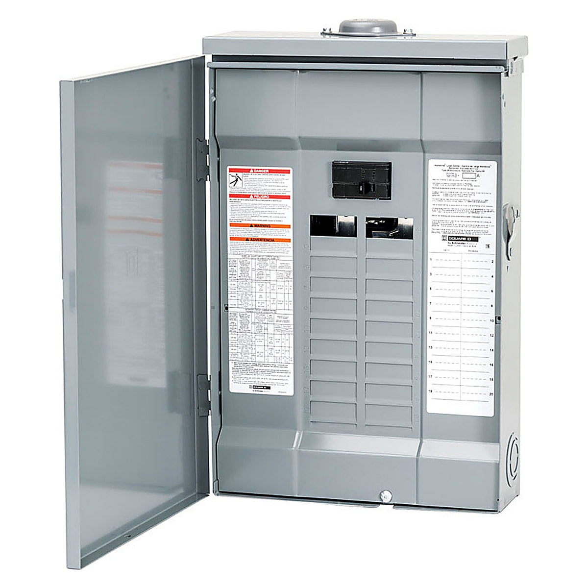 Square D HOM2040M100PRB HomeLine 100 amps 120/240 volt 20 space 40 circuits Combination Mount Main Breaker Load Center