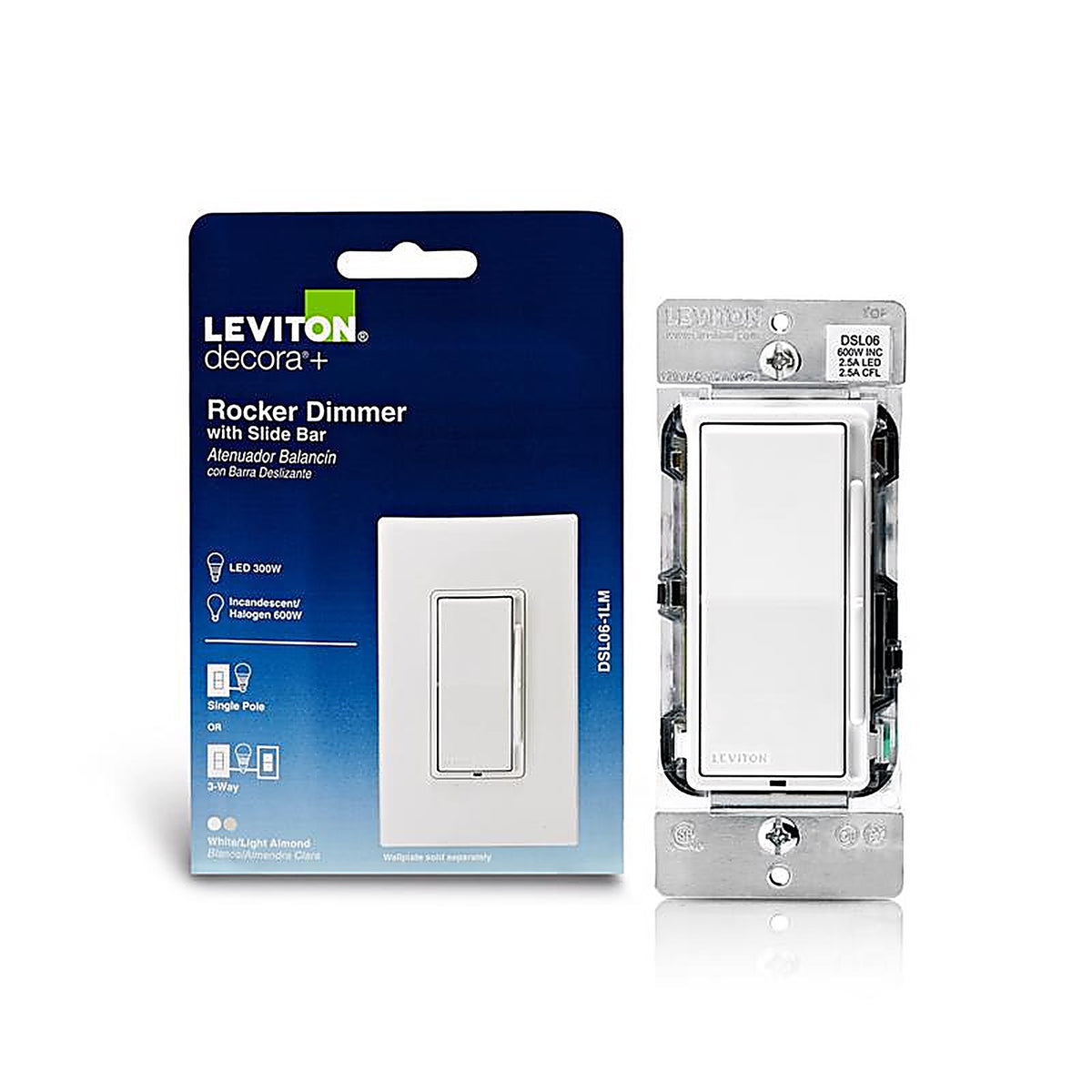 Leviton DSL06-1LM Decora Multicolored 600 watt Rocker Dimmer 1/Pack