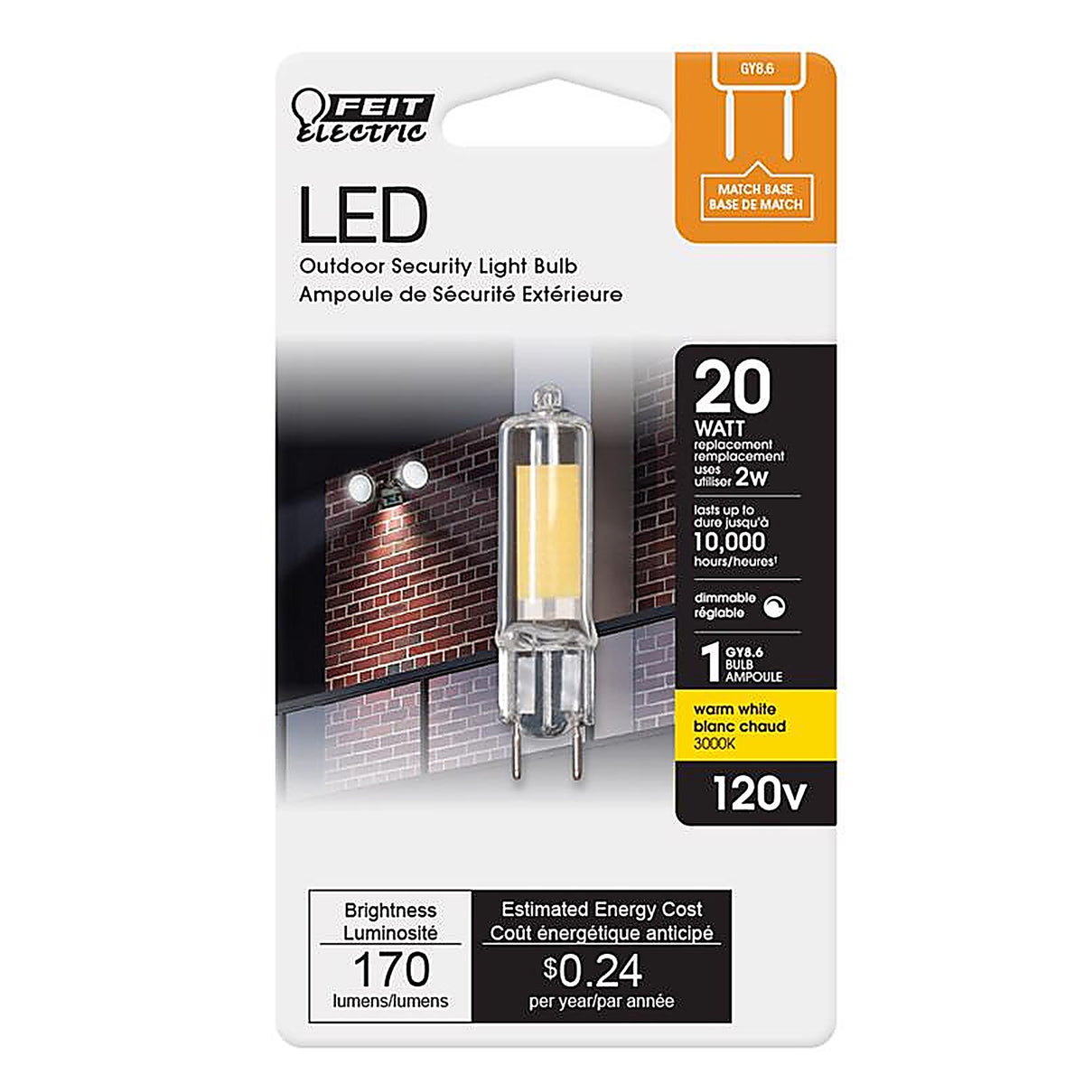 Feit Electric BP20G8.6/830LED T4 GY8.6 LED Light Bulb Warm White 20 W 1 pk