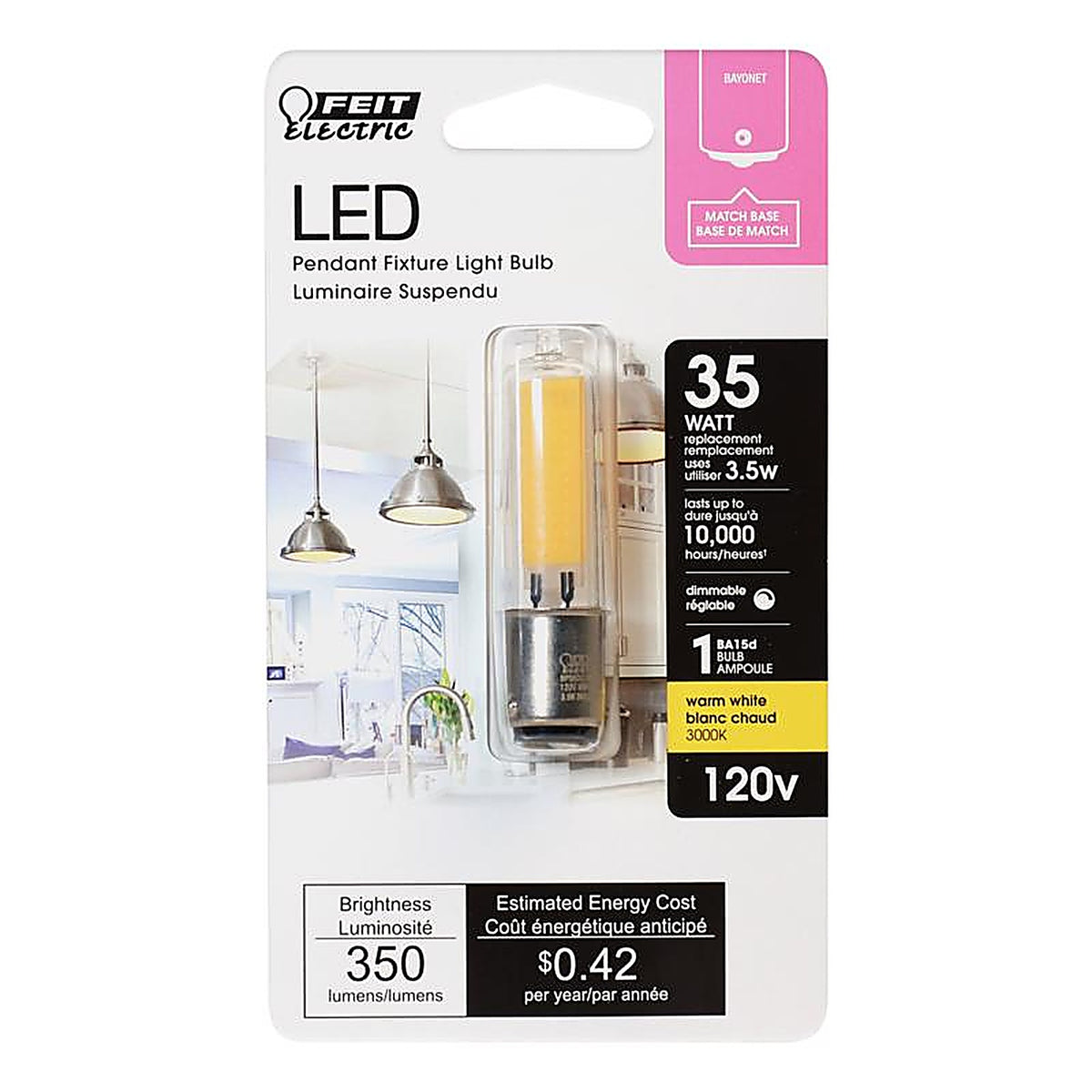 Feit Electric BP35DC/830/LED T4 BA15d Bayonet LED Bulb Warm White 35 W 1 pk