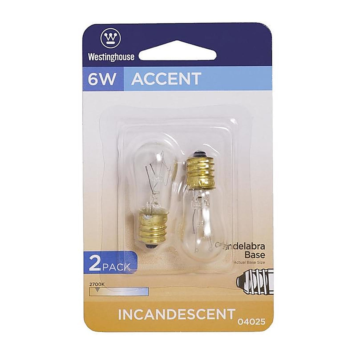 Westinghouse - 0402500 - 6 W S6 Specialty Incandescent Bulb E12 (Candelabra) White 2 Pack