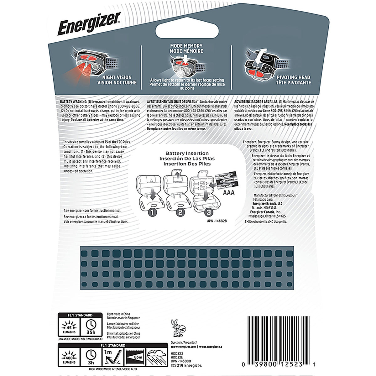 Energizer HDD32E Vision HD + 400 lm Gray LED Headlight AAA Battery