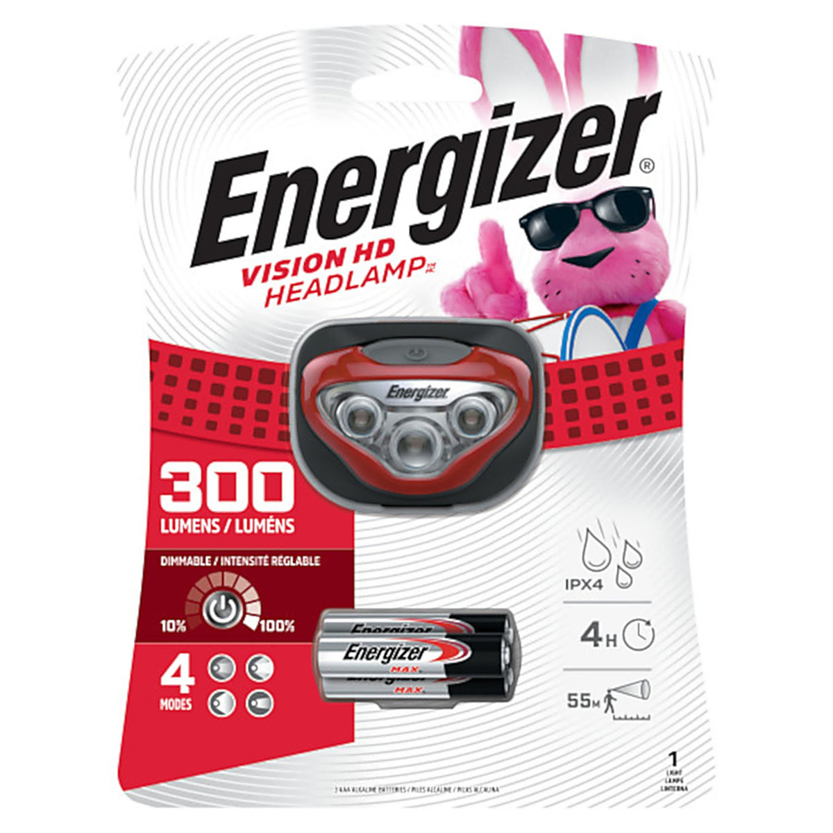 Energizer HDB32E Vision HD Headlamp 300 lm Red LED Headlight AAA Battery