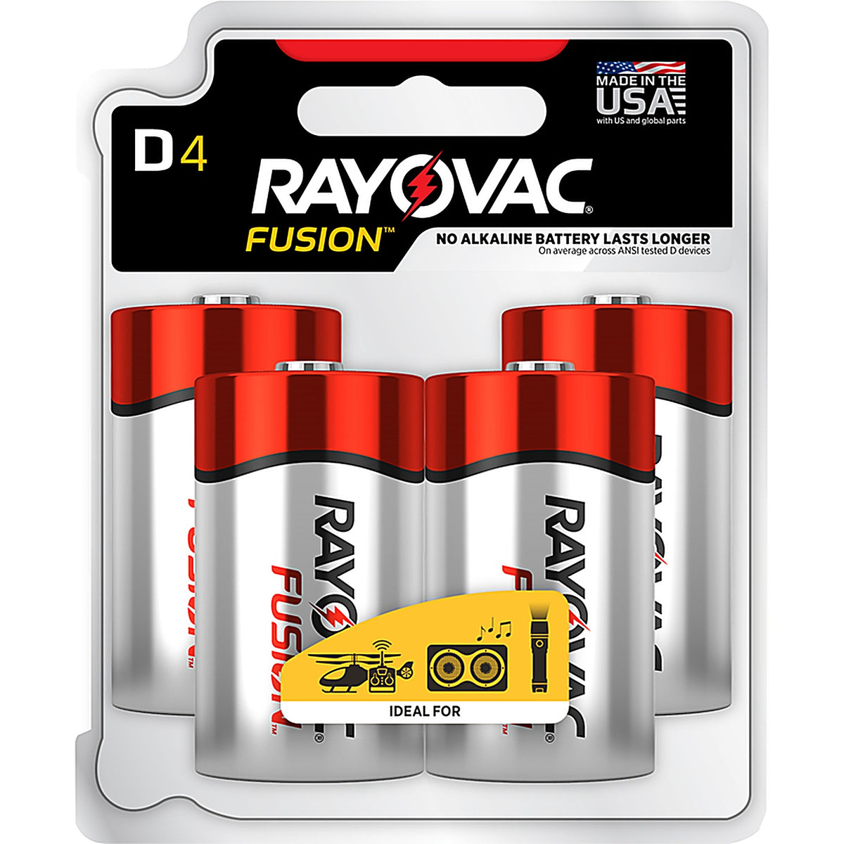 Rayovac 813-4TFUSK Fusion D Alkaline Batteries 4 pk Carded