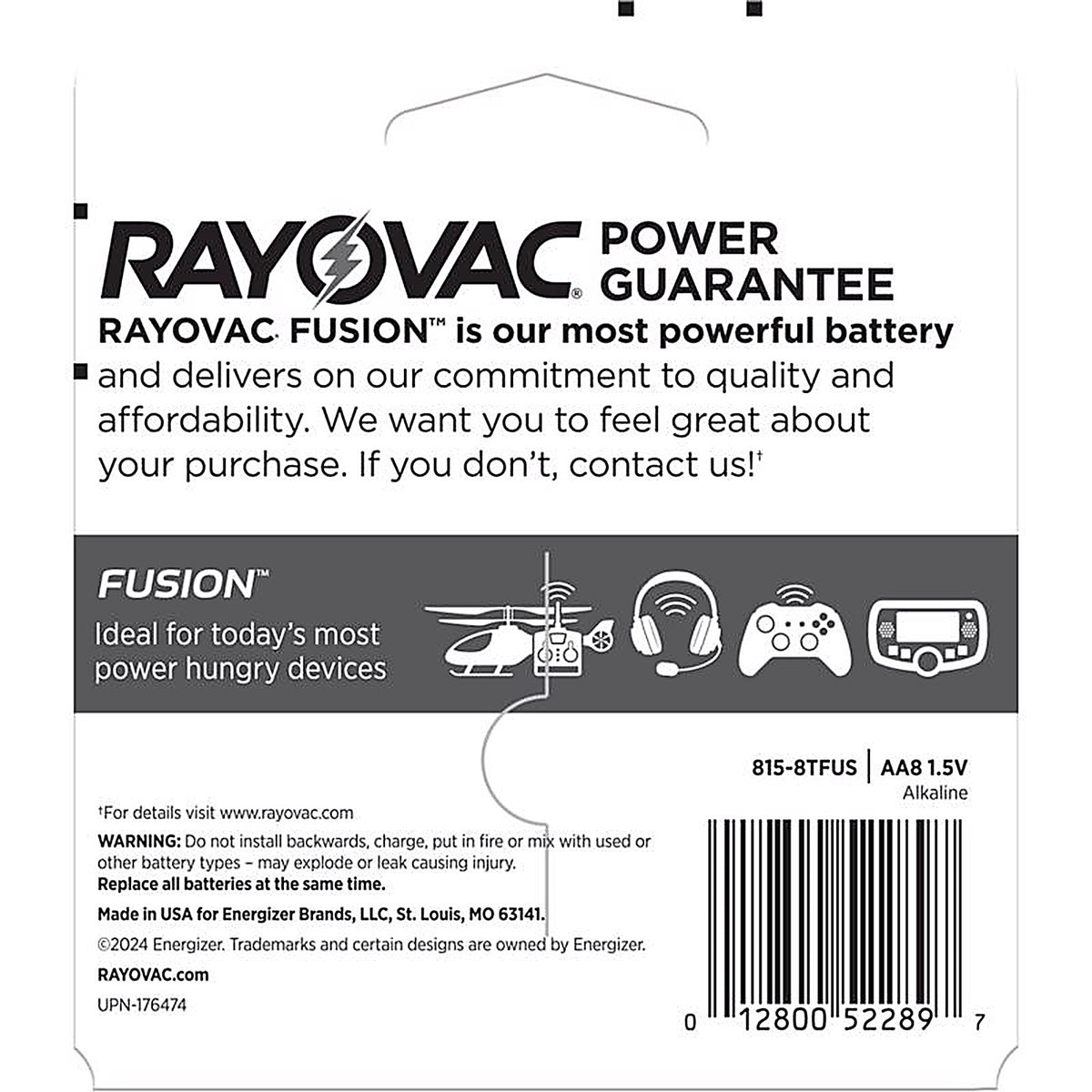 Rayovac 815-8TFUSK Fusion AA Alkaline Batteries 8 pk Carded