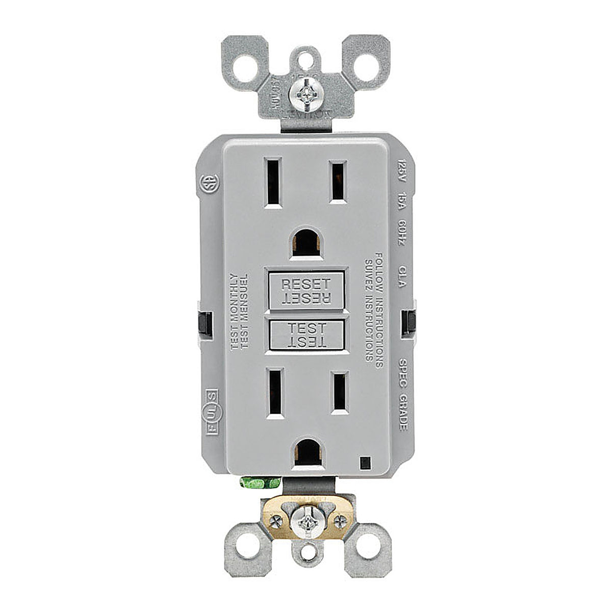 Leviton GFNT1-KGY 15 amps 125 volt Gray GFCI Outlet 5-15R 1/Pack