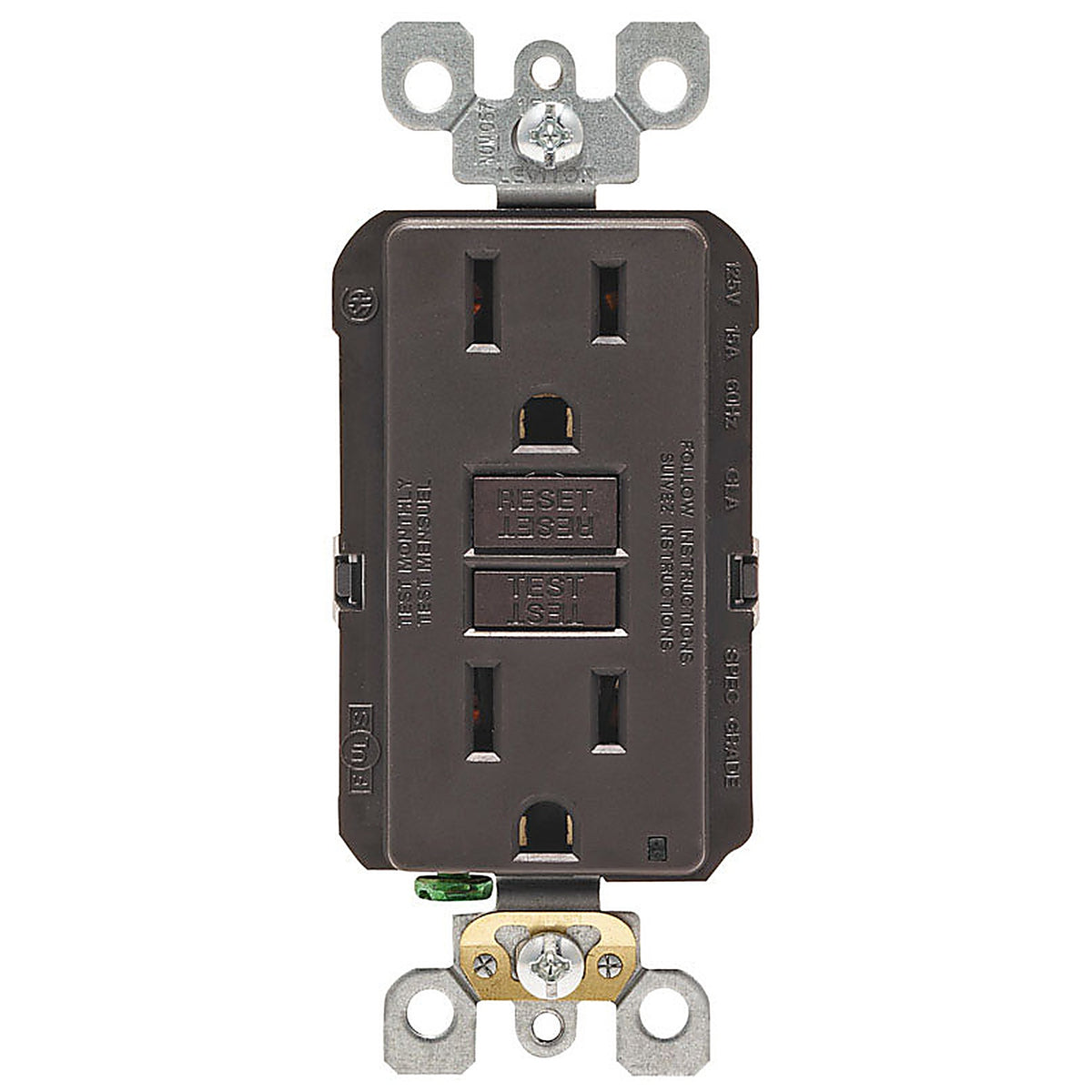 Leviton GFNT1-00K SmartlockPro 15 amps 125 volt Duplex Brown GFCI Outlet 5-15R 1/Pack