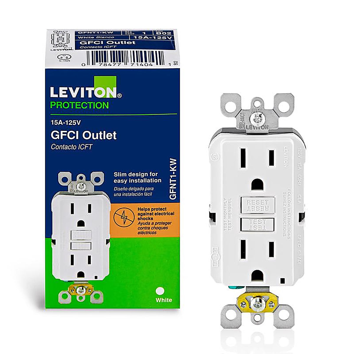 Leviton GFNT1-0KW SmartlockPro 15 amps 125 volt Duplex White GFCI Outlet 5-15R 1/Pack