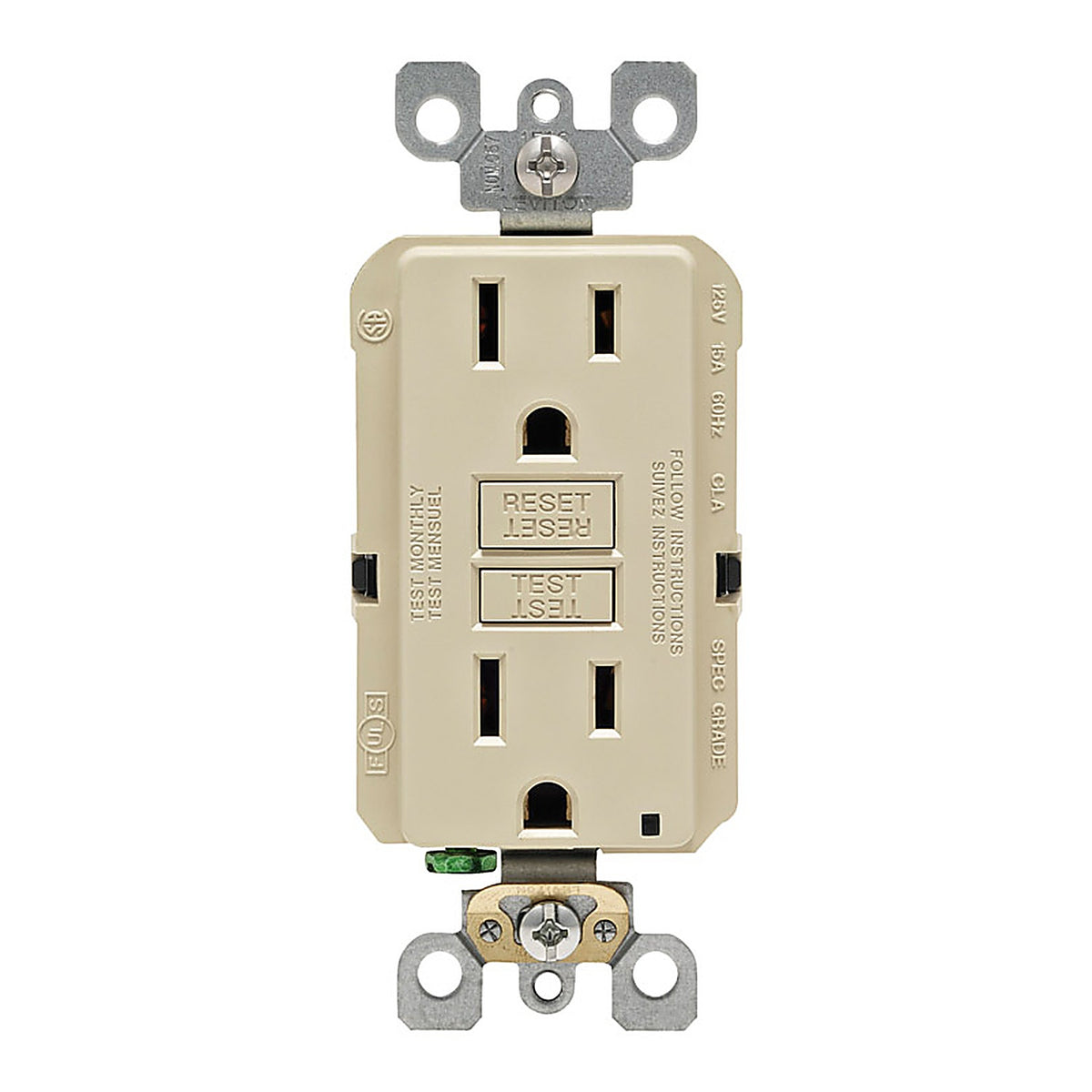 Leviton GFNT1-0KI SmartlockPro 15 amps 125 volt Duplex Ivory GFCI Outlet 5-15R 1/Pack