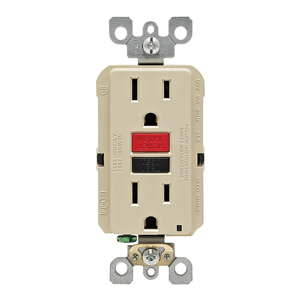 Leviton GFNT1-0RI SmartlockPro 15 amps 125 volt Duplex Ivory GFCI Outlet 5-15R 1/Pack