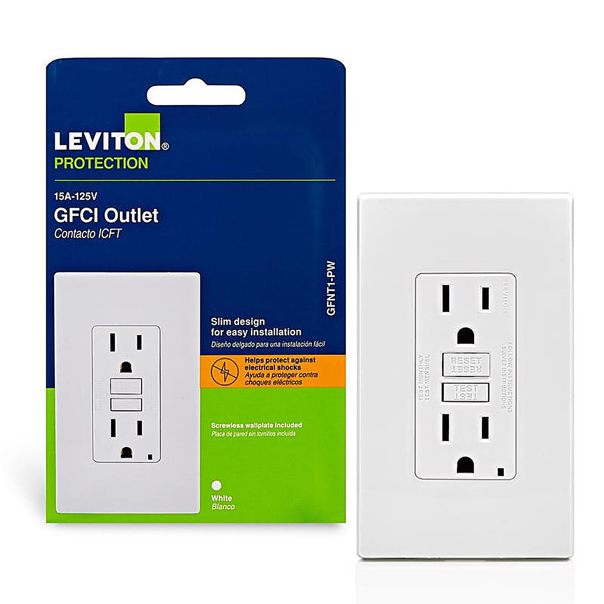 Leviton C32-GFNT1-0PW SmartlockPro 15 amps 125 volt Duplex White GFCI Outlet 5-15R 1/Pack