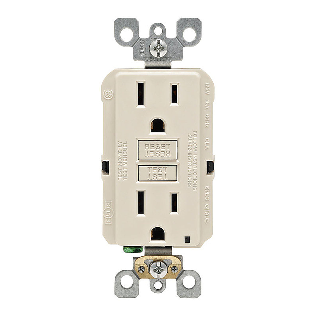 Leviton GFNT1-0KT SmartlockPro 15 amps 125 volt Duplex Light Almond GFCI Outlet 5-15R 1/Pack