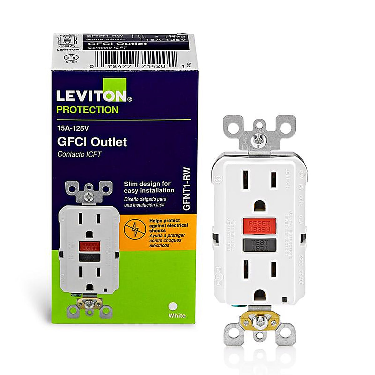 Leviton GFNT1-0RW SmartlockPro 15 amps 125 volt Duplex White GFCI Outlet 5-15R 1/Pack