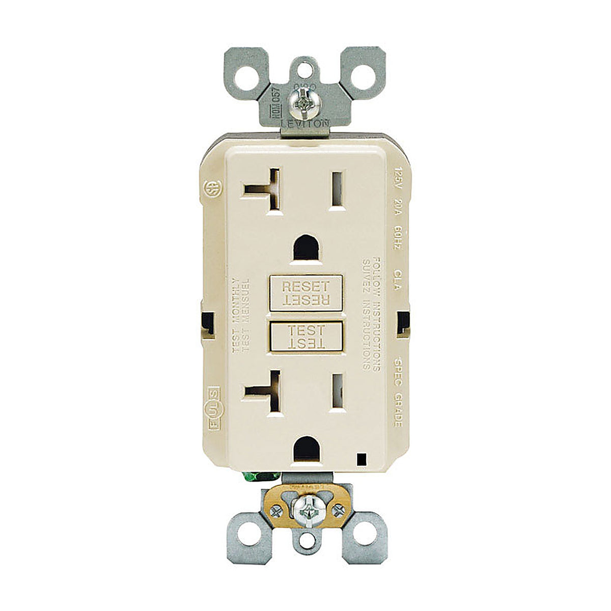 Leviton GFTR2-0KT SmartlockPro 20 amps 125 volt Duplex Light Almond GFCI Outlet 5-20R 1/Pack