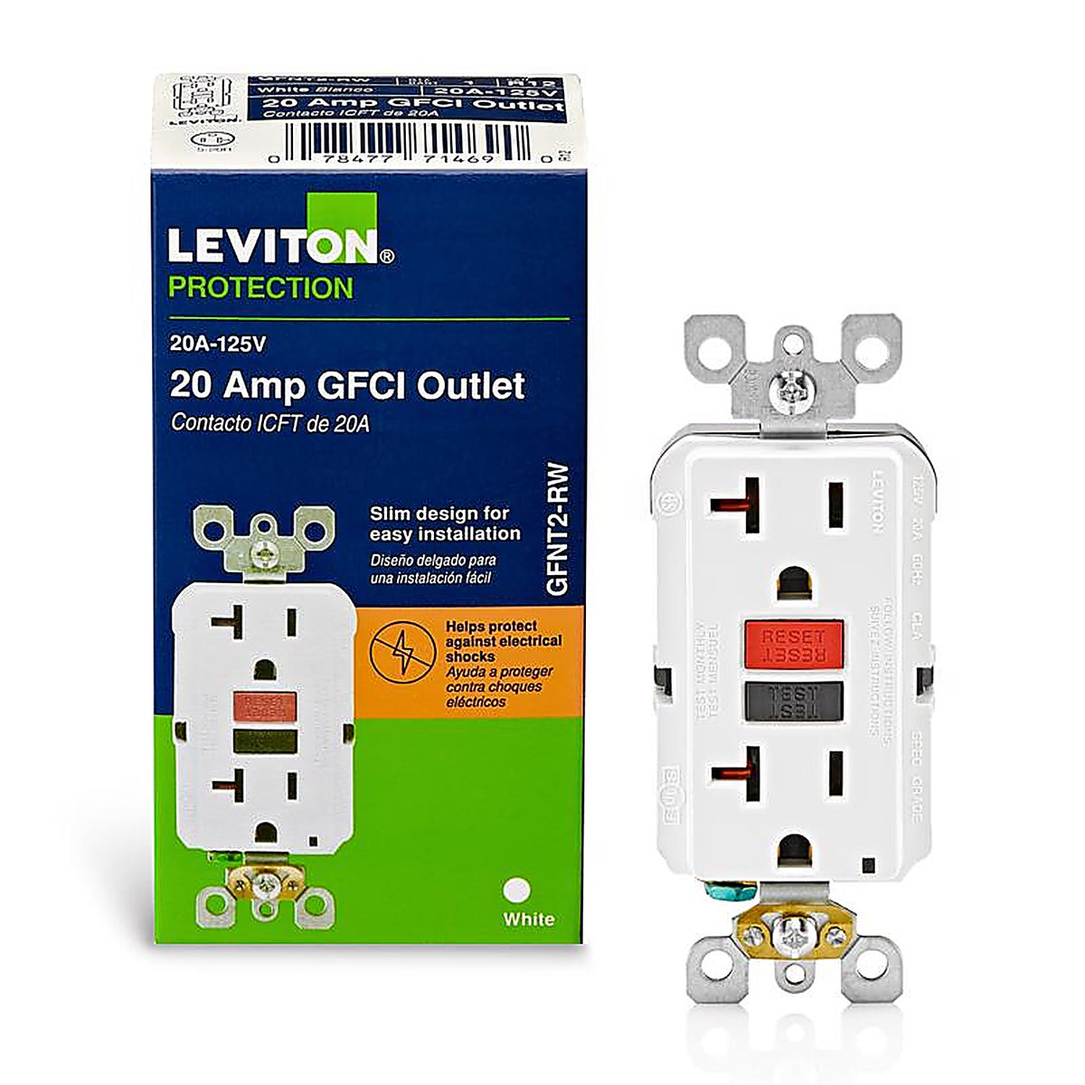 Leviton GFNT2-0RW SmartlockPro 20 amps 125 volt Duplex White GFCI Outlet 5-20R 1/Pack