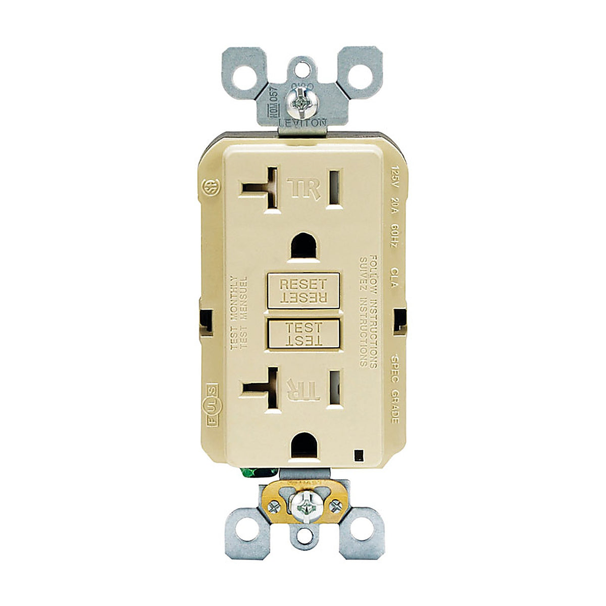 Leviton GFTR2-0KI SmartlockPro 20 amps 125 volt Duplex Ivory GFCI Outlet 5-20R 1/Pack
