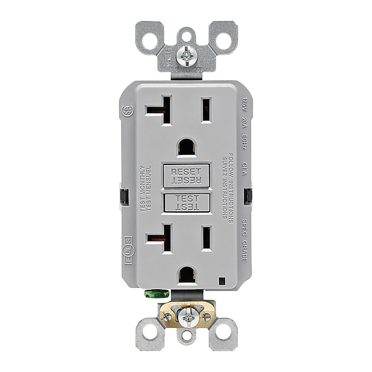 Leviton - GFNT2-KGY - 20 Amps 125 V Gray Gfci Outlet 5-20R 1 Pack