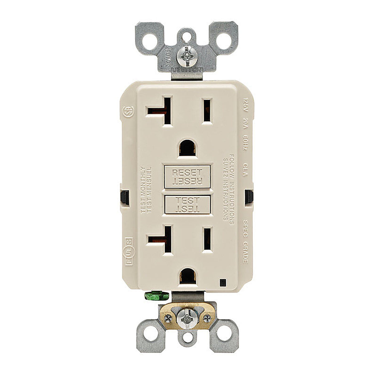 Leviton GFNT2-0KT SmartlockPro 20 amps 125 volt Duplex Light Almond GFCI Outlet 5-20R 1/Pack