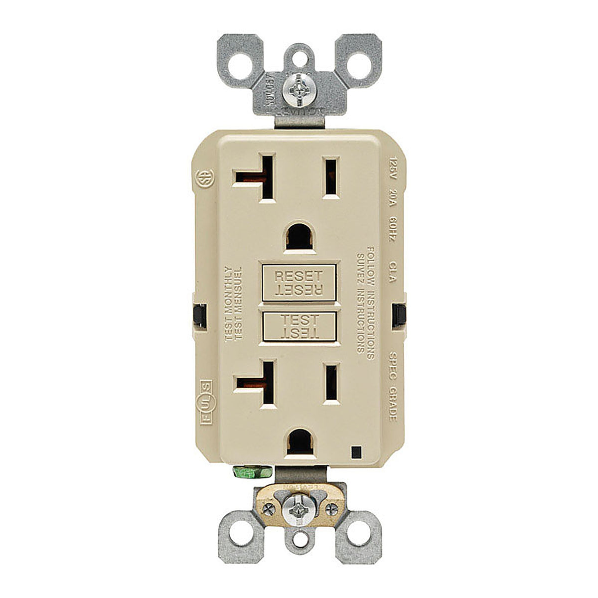 Leviton GFNT2-0KI SmartlockPro 20 amps 125 volt Duplex Ivory GFCI Outlet 5-20R 1/Pack