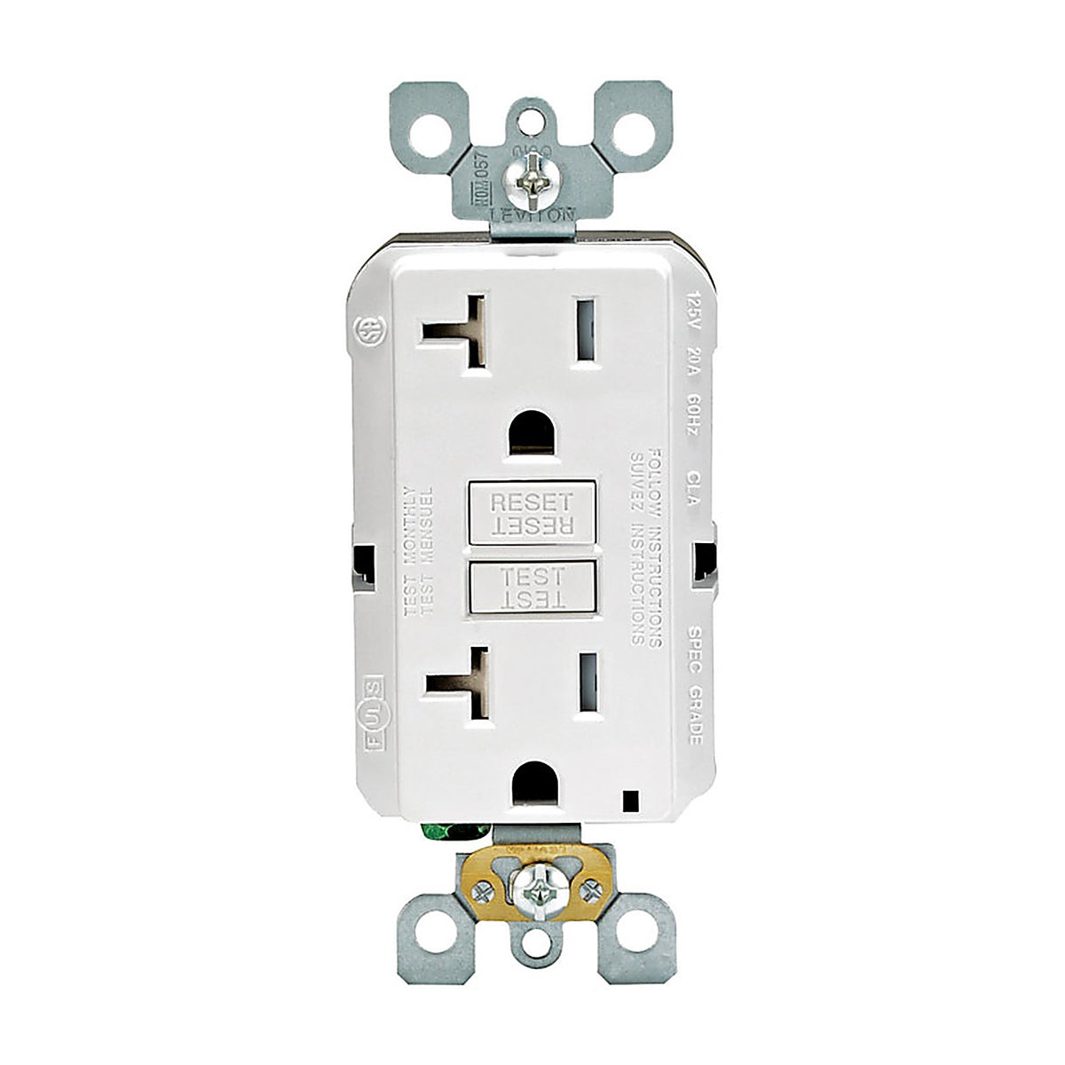 Leviton GFTR2-0KW 20 amps 125 volt Duplex White GFCI Outlet 5-20R 1/Pack