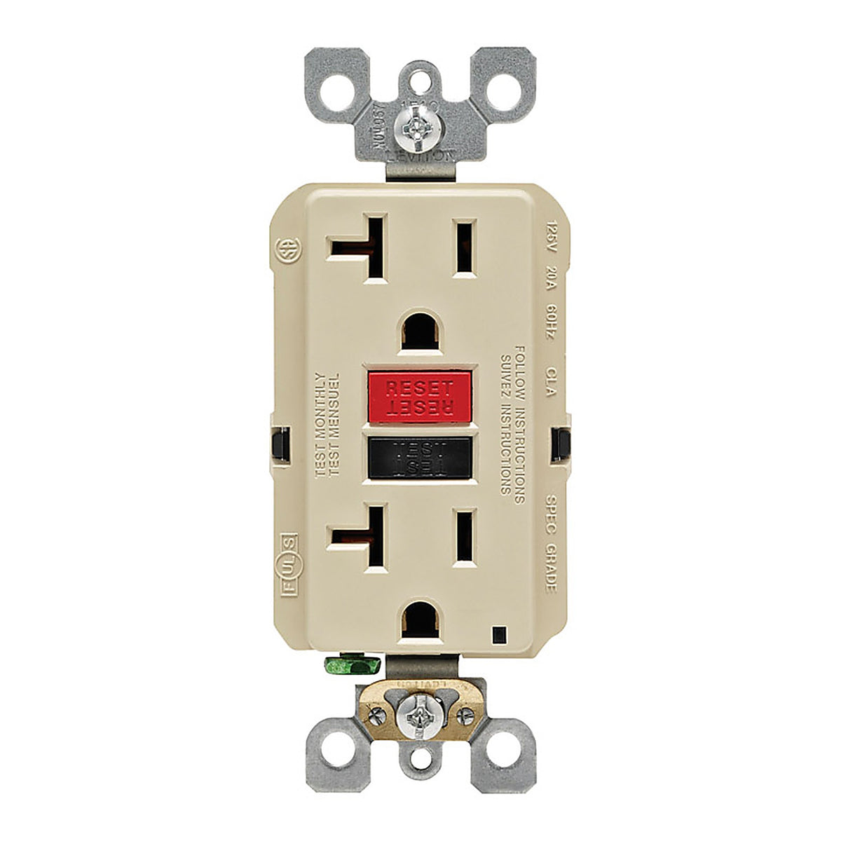 Leviton GFNT2-0RI SmartlockPro 20 amps 125 volt Duplex Ivory GFCI Outlet 5-20R 1/Pack