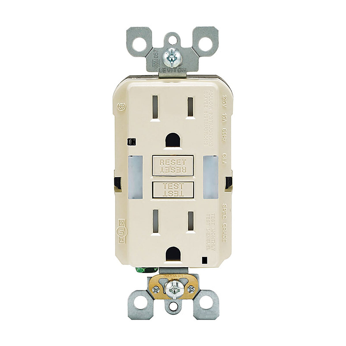 Leviton GFNL1-00T 15 amps 125 volt Duplex Light Almond GFCI Outlet 5-15R 1/Pack