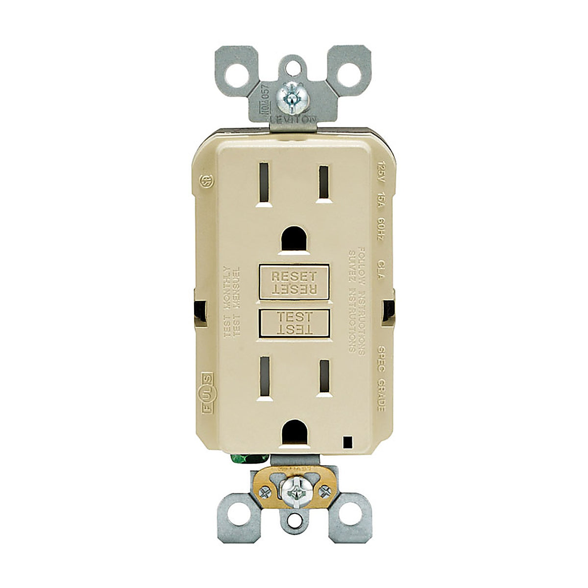 Leviton GFTR1-0KI SmartlockPro 15 amps 125 volt Duplex Ivory GFCI Outlet 5-15R 1/Pack