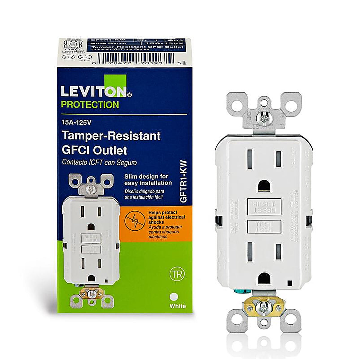 Leviton GFTR1-0KW SmartlockPro 15 amps 125 volt Duplex White GFCI Outlet 5-15R 1/Pack
