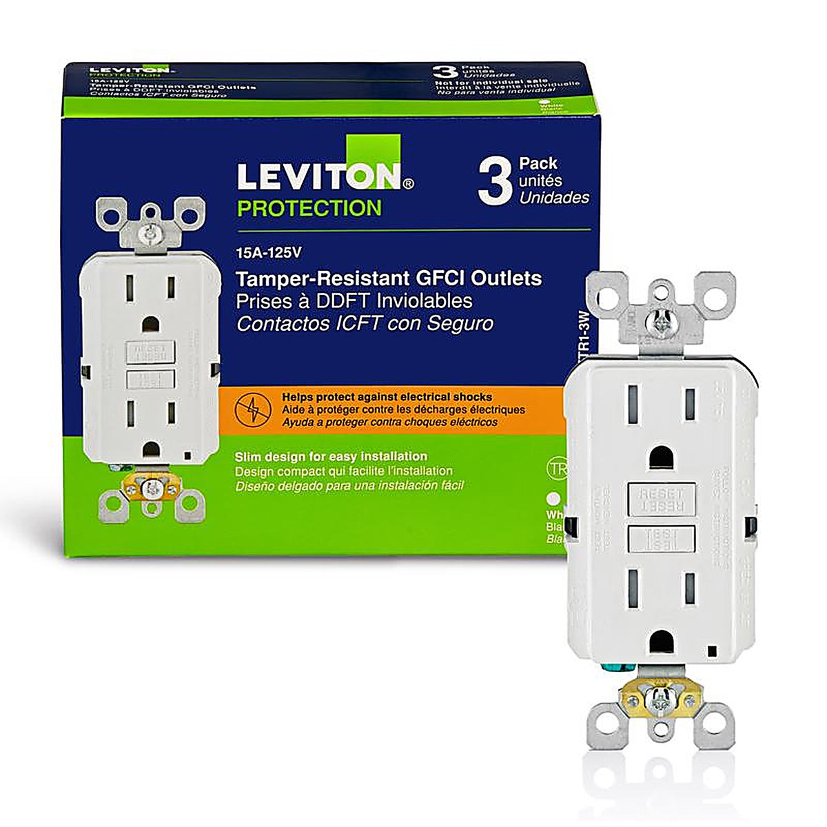 Leviton GFTR1-03W SmartlockPro 15 amps 125 volt Duplex White GFCI Outlet 5-15R 3/Pack