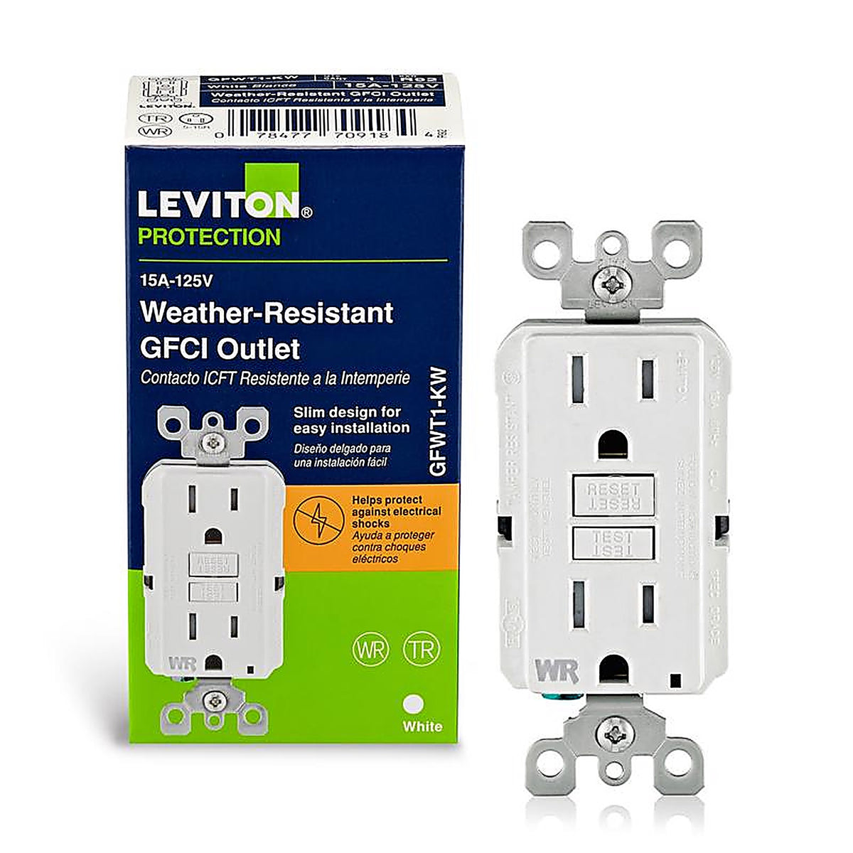 Leviton GFWT1-0KW SmartlockPro 15 amps 125 volt Duplex White GFCI Outlet 5-15R 1/Pack