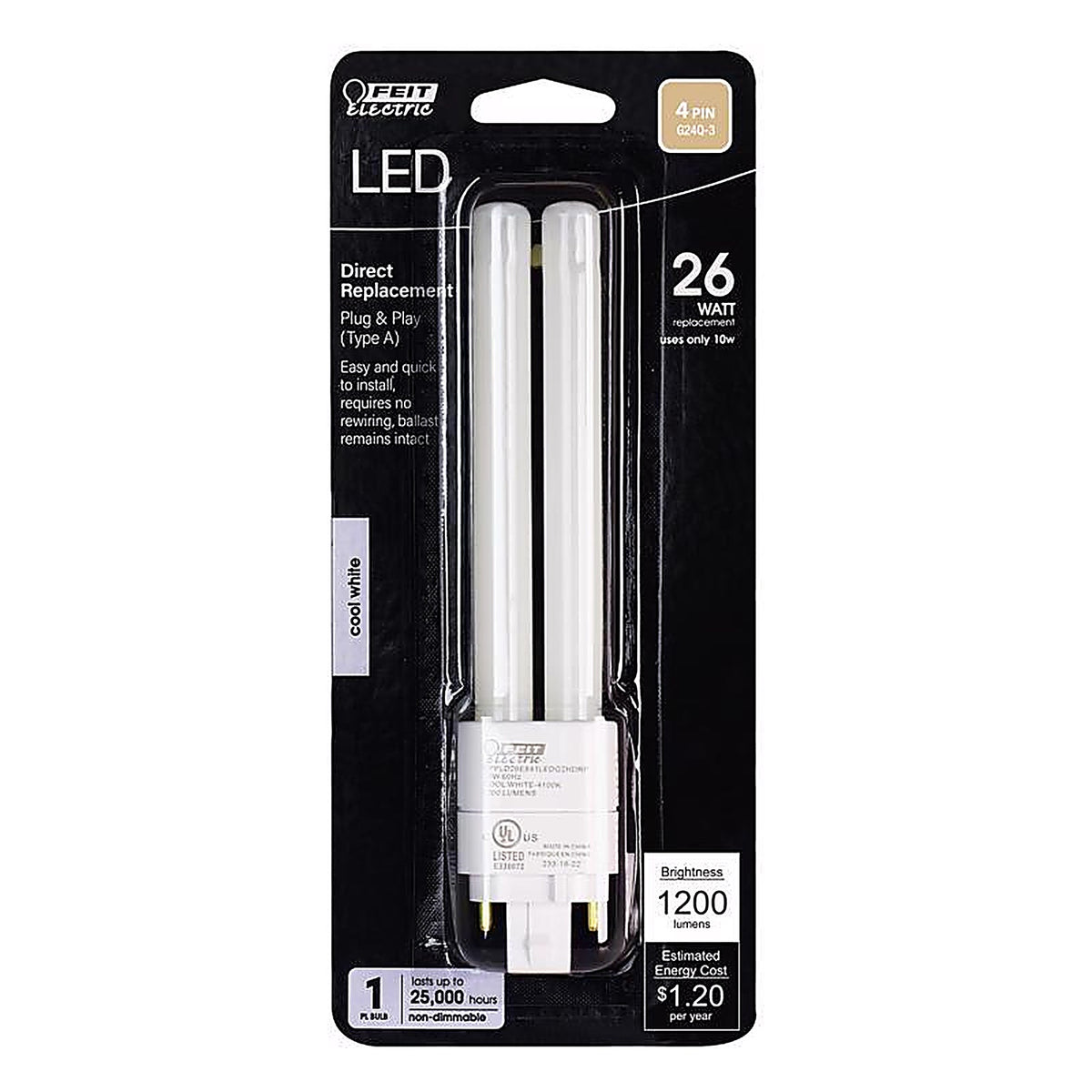 Feit Electric BPPLD26E841LED PL GX24Q-3 4-Pin LED Bulb Cool White 26 Watt Equivalence 1 pk