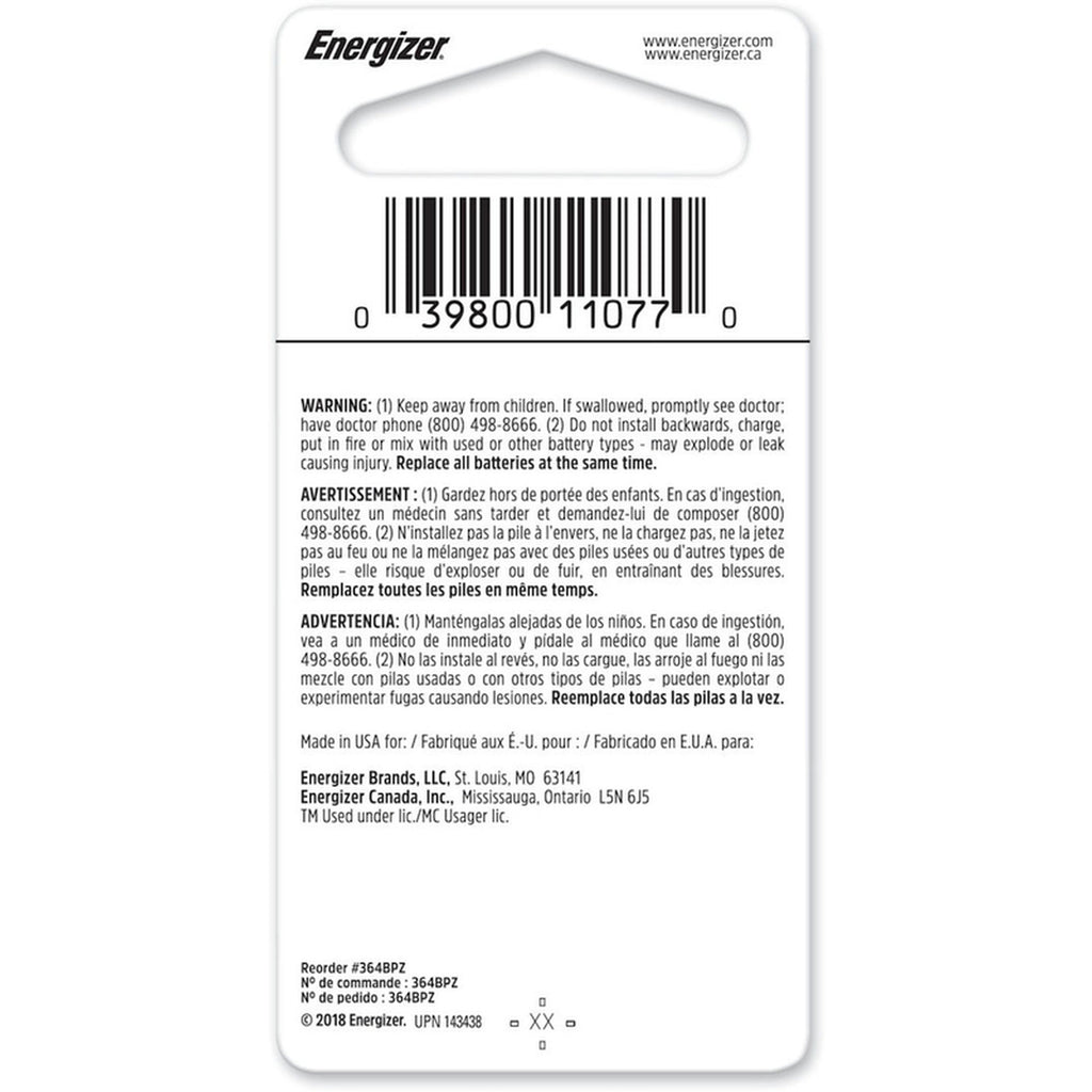 Energizer 364BPZ Silver Oxide 364 1.5 V Electronic/Watch Battery 1 pk