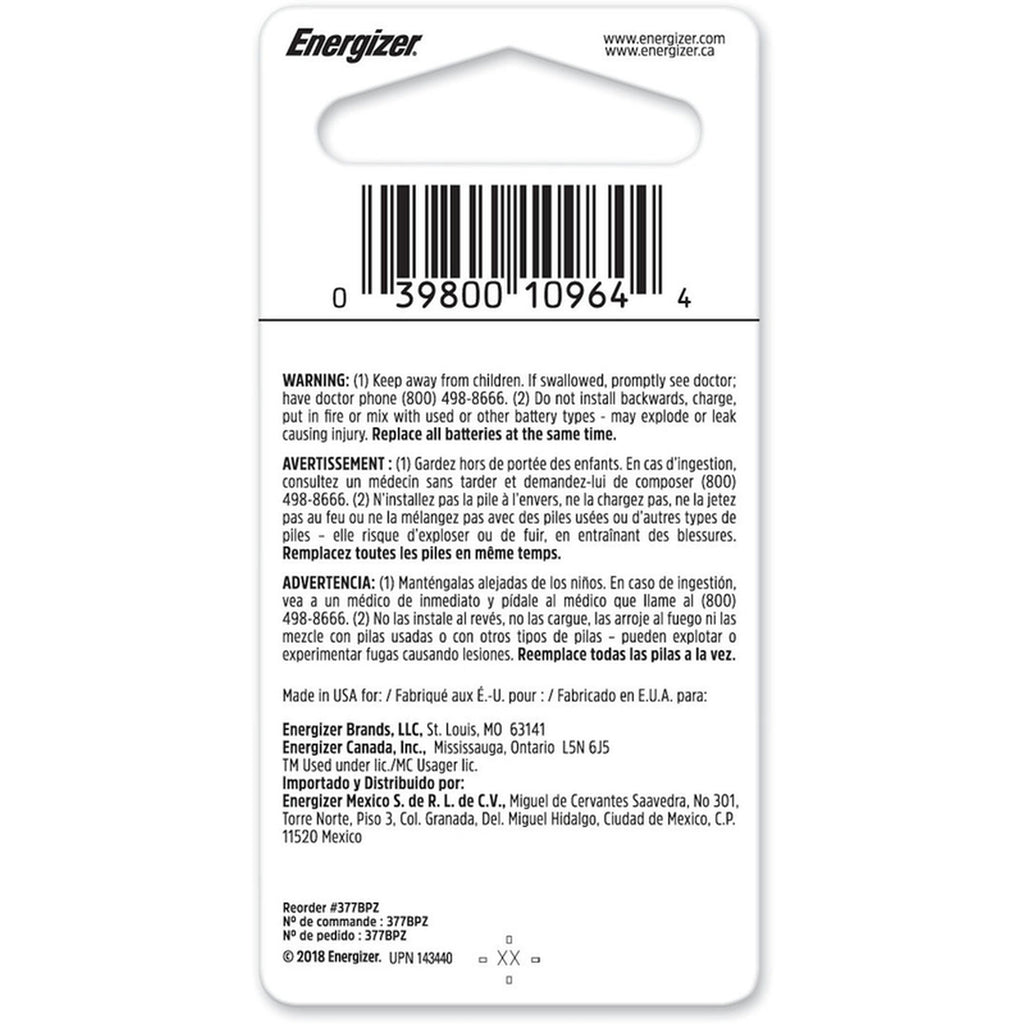 Energizer 377BPZ Silver Oxide 377 1.55 V Electronic/Watch Battery 1 pk