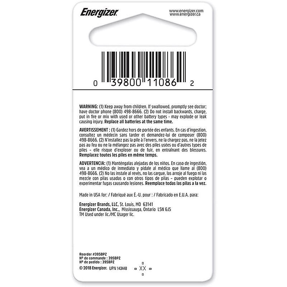 Energizer 395BPZ Silver Oxide 395 1.5 V 0.05 Ah Electronic/Watch Battery 1 pk