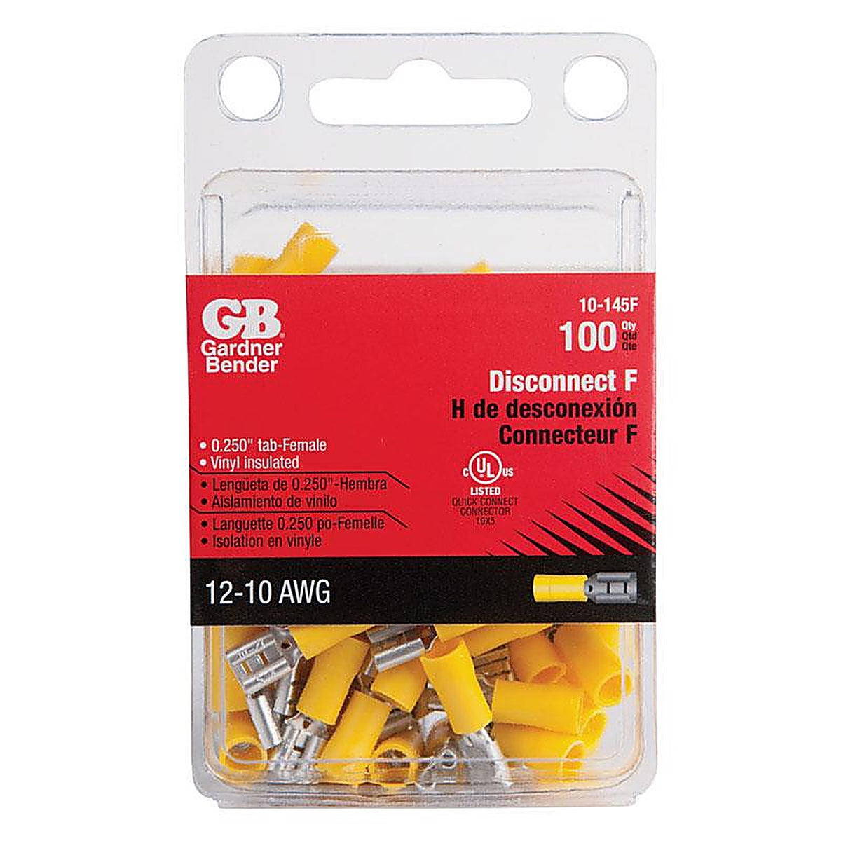 Gardner Bender 10-145F 12-10 Ga. Insulated Wire Female Disconnect Yellow 100/Pack