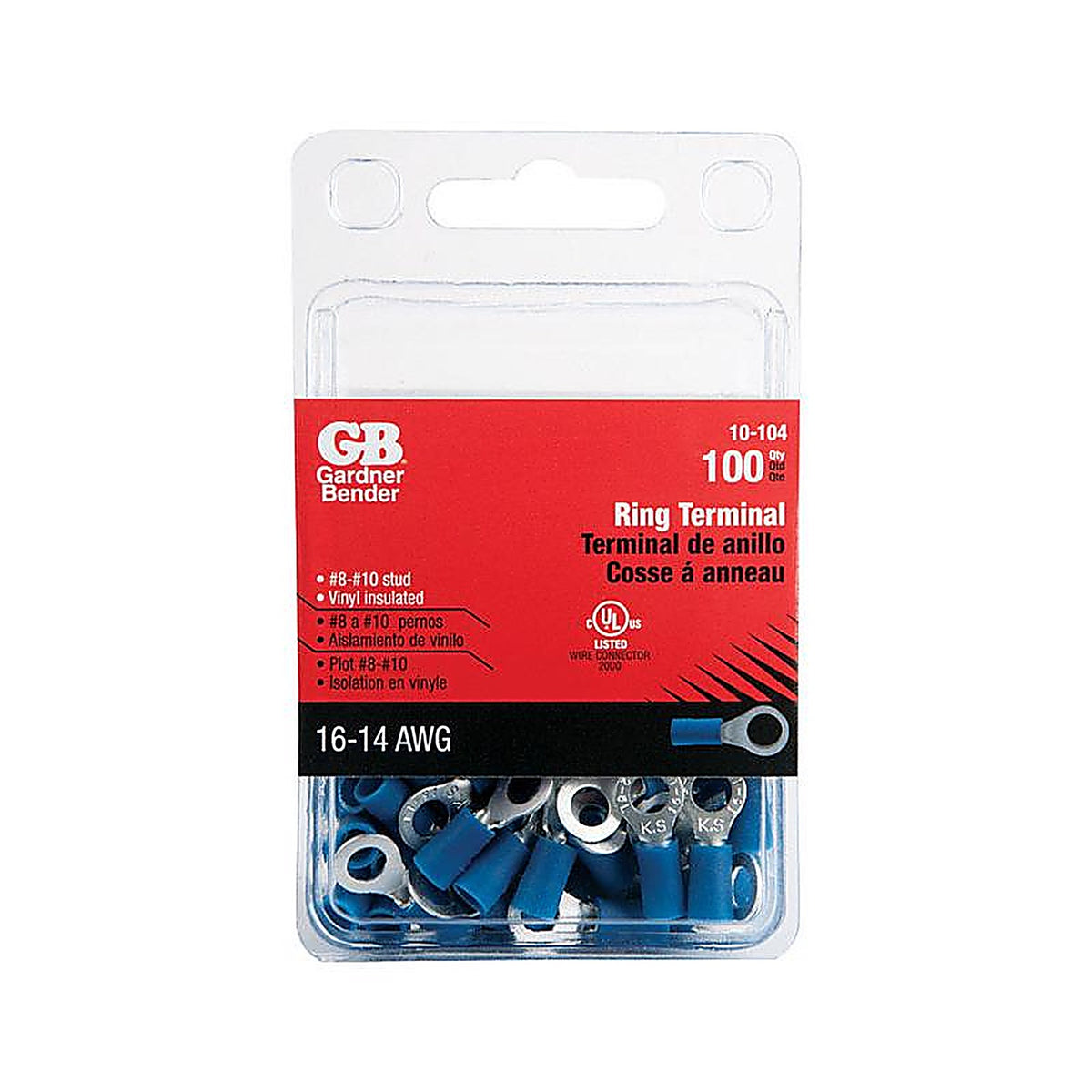Gardner Bender 10-104 16-14 Ga. Insulated Wire Ring Terminal Blue 100/Pack
